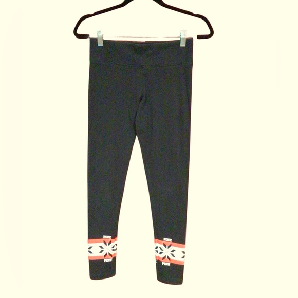 Victorias Secret VS PINK Women’s LEGGINGS Pants Black Snowflake FAIR ISLE sz S - Picture 1 of 4